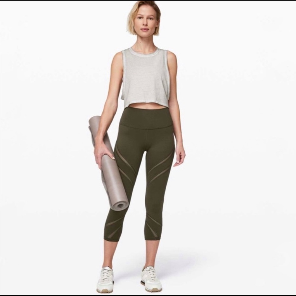 Lululemon Wunder Under HR Crop Mesh Dark Olive Size 4